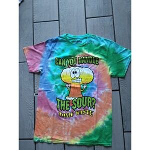 Toxic Waste Sour Candy Tie Dye Graphic T-Shirt Mens Medium Rainbow Spiral Cotton